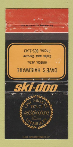 Matchbook Cover - Ski Doo Snowmobiles 1973 Hardware Hinton AB WEAR 30 Strike