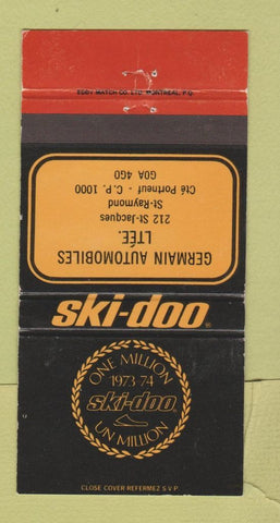 Matchbook Cover - Ski Doo Snowmobiles Portneuf QC Germain 1973 30 Strike