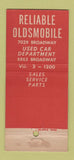 Matchbook Cover - Relaible Oldsmobile WORN 30 Stick