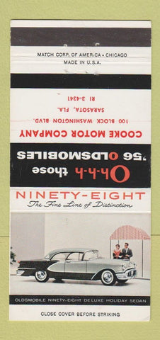 Matchbook Cover - 1956 Oldsmobile Cooke Motors Sarasota FL 30 Strike