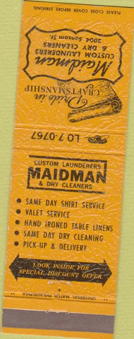 Matchbook Cover - Maidman Laundry Philadelphia PA orange