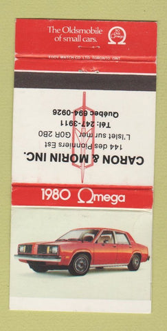 Matchbook Cover - 1980 Oldsmobile Omega Caron Morin Quebec QC 30 Strike