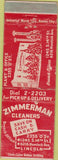 Matchbook Cover - Zimmerman Cleaners Lincoln NE WORN