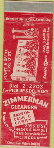 Matchbook Cover - Zimmerman Cleaners Lincoln NE WORN