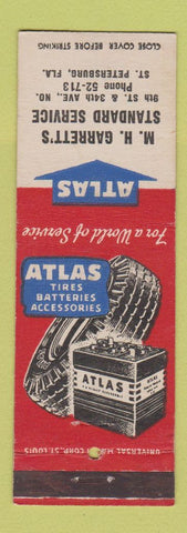 Matchbook Cover - Atlas Tires MH Garrett's Standard oil gas St Petersburg FL
