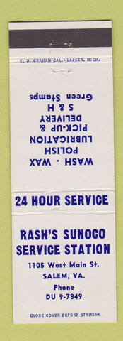 Matchbook Cover - Rash's Sunoco oil gas Salem VA