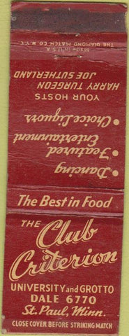 Matchbook Cover - Club Criterion St Paul MN WORN