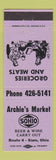 Matchbook Cover - Archie's Market Sohio oil gas Siam OH