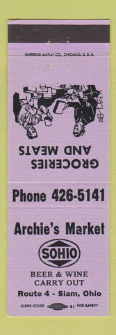 Matchbook Cover - Archie's Market Sohio oil gas Siam OH
