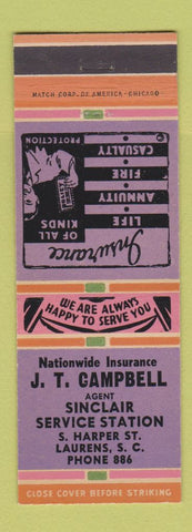 Matchbook Cover - JT Campbell Sinclair oil gas Laurens SC