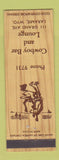 Matchbook Cover - Cowboy Bar Lounge Laramie WY