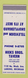 Matchbook Cover - Hicks Bros Tavern Lansing MI