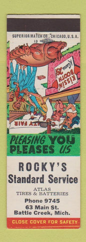 Matchbook Cover - Rocky's Standard oil gas Battle Creek MI hillbilly