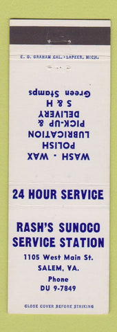 Matchbook Cover - Rash's Sunoco oil gas Salem VA