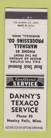 Matchbook Cover - Danny's Texaco oil gas Hanley Falls MN