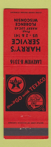 Matchbook Cover - Harry's Texaco oil gas Florence WI