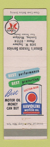 Matchbook Cover - Texaco oil gas Simon's Lansing MI