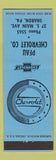 Matchbook Cover - Pfau Chevrolet Sharon PA