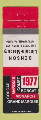 Matchbook Cover - 1977 Lincoln Mercury Benson Pittsburgh PA WEAR