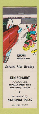 Matchbook Cover - Ken Schmidt National Press Matches Onaway MI