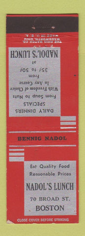 Matchbook Cover - Nadol's Lunch Boston MA