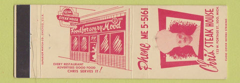 Matchbook Cover - Chris' Steak House Sault Ste Marie MI