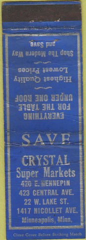 Matchbook Cover - Crystal Super Market Minneapolis MN WORN