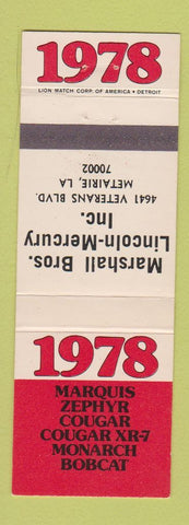 Matchbook Cover - 1978 Mercury Lincoln Metairie LA Marshall Bros