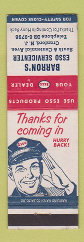 Matchbook Cover - Esso oil gas Barron's Cranford NJ