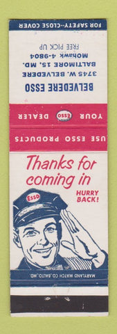 Matchbook Cover - Esso oil gas Belvedere Baltimore MD