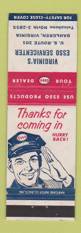 Matchbook Cover - Esso oil gas Dahlgren VA