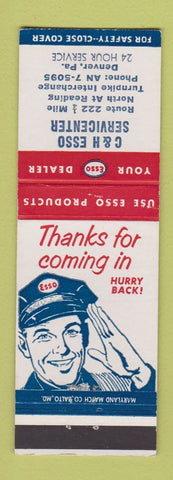 Matchbook Cover - Esso oil gas C&H Denver PA