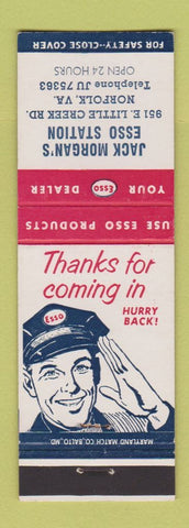 Matchbook Cover - Esso oil gas Jack Morgan's Norfolk VA