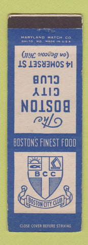 Matchbook Cover - Boston City Club Boston MA restaurant