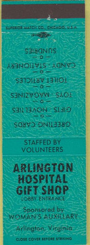 Matchbook Cover - Arlington Hospital Gift Shop VA teal