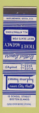 Matchbook Cover - Tommy Murphy Liquor Ticket Agency Boston MA