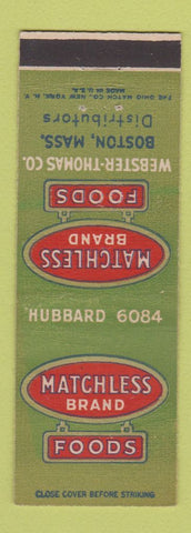 Matchbook Cover - Matchless Brand Foods Webster Thomas Boston MA
