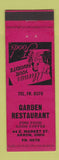 Matchbook Cover - Garden Restaurant Akron OH