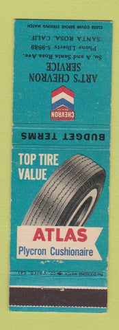 Matchbook Cover - Chevron oil gas Atlas Tires Art's Santa Rosa CA