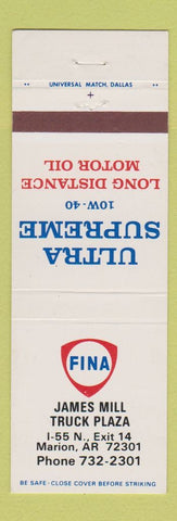 Matchbook Cover - Fina oil gas James Mill Truck Plaza Marion AR
