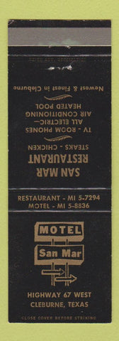 Matchbook Cover - Motel San Mar Cleburne TX