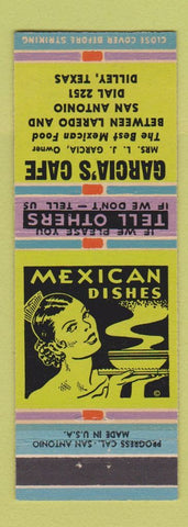 Matchbook Cover - Garcia's Cafe Dilley TX Mexican Food girlie