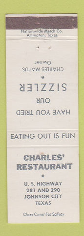 Matchbook Cover - Charles' Restaurant Johnson City TX