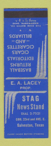 Matchbook Cover - Stag News Stand Galveston TX billiards baseball