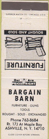 Matchbook Cover - Bargain Barn Furniture Ashville NY