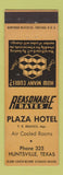 Matchbook Cover - Plaza Hotel Huntsville TX