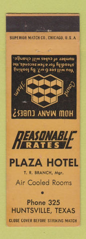 Matchbook Cover - Plaza Hotel Huntsville TX