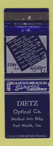 Matchbook Cover - Dietz Optical Fort Worth TX