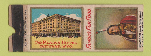 Matchbook Cover - Plains Hotel Cheyenne WY DQ POOR STRIKER