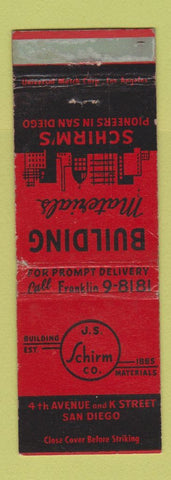 Matchbook Cover - Schirm's Building Materials lumber San Diego CA WEAR